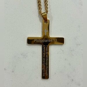 Gold Cross Philippians 4:13 Pendant Necklace